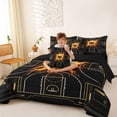 thumbnail image 3 of Castle Fairy Basketball Court Print Twin Bedding 7-Piece, Sport Ball Flame Bedding Comforter Set, Black Gold Orange,Black Reversible, 3 of 7