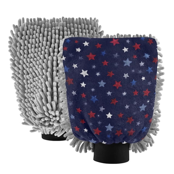 Microfiber Car Wash Gloves With Chenille & Polyester Terry Scratch-Free Cleaning Elastic Cuffs Dark Sky-blue Background