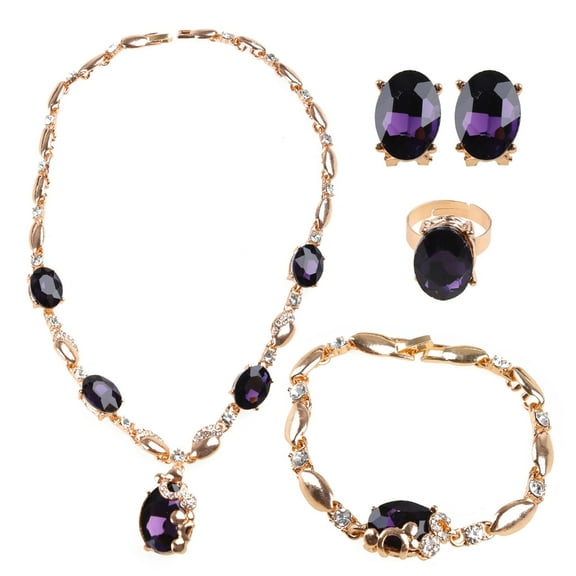 tegongse Jewelry Set Purple Gemstone Pendant Necklace Earring Bracelet Ring Party Dress