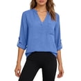 thumbnail image 2 of Shirts for Women Casual Loose Plus Size Solid Color Blouse V Neck Long Sleeve Elegant Tops Linen Summer Tees, 2 of 5