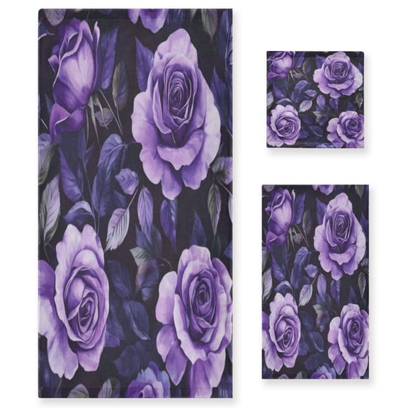 Three-Piece Towel Set Face Towel Towel Set Hand Towel Bath Towel Cotton Bath Towels Bath Towel Sets Hand Bath Towels Purple Rose2
