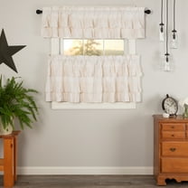 VHC Brands Simple Life Flax Antique White 3 PC Ruffled Curtain Set (1 Valance 16x72 and 2 Tier 24x36)