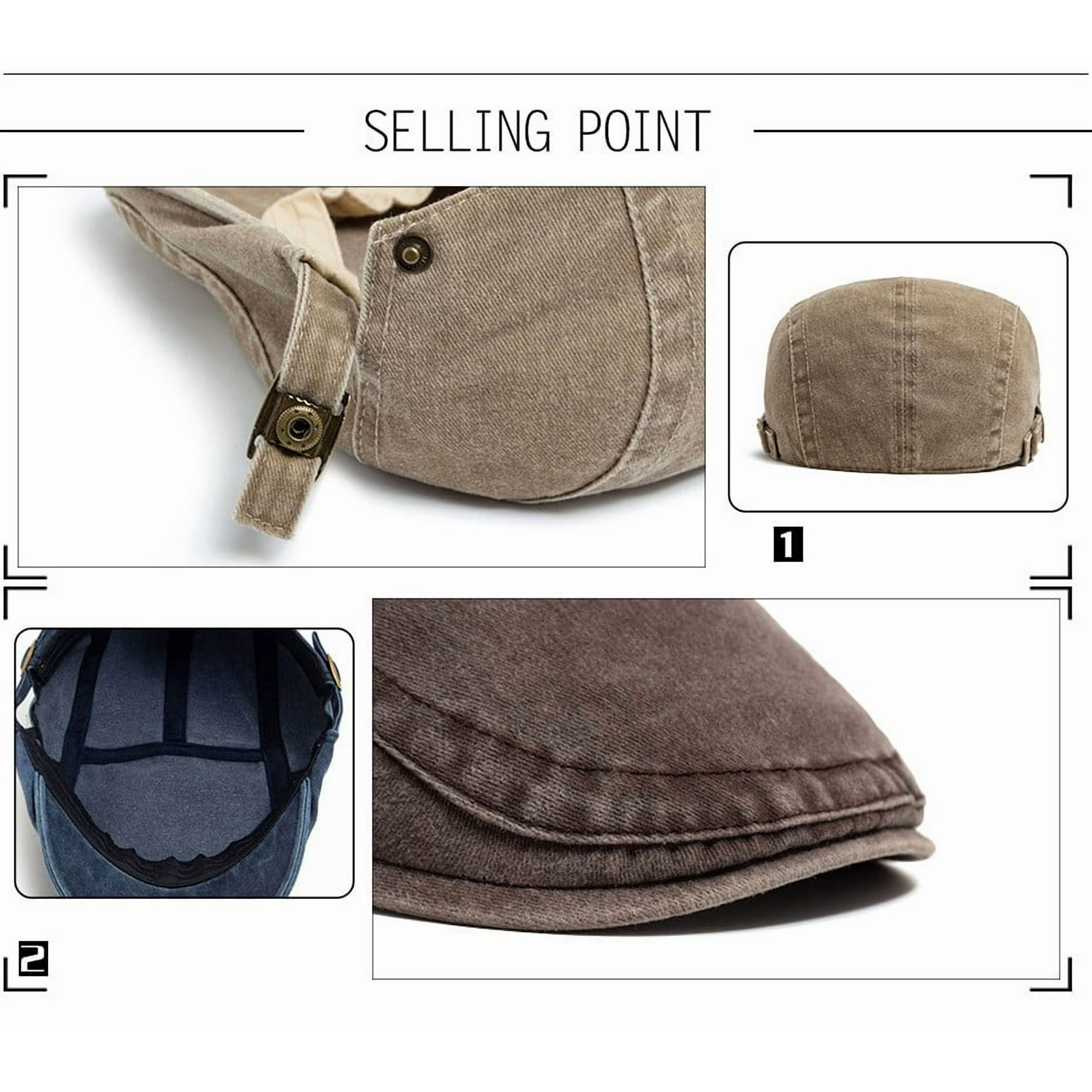 Men Flat Cap Washed Newsboy Gatsby Retro Denim Beret Driving Hat Outdoor Casual-Brown
