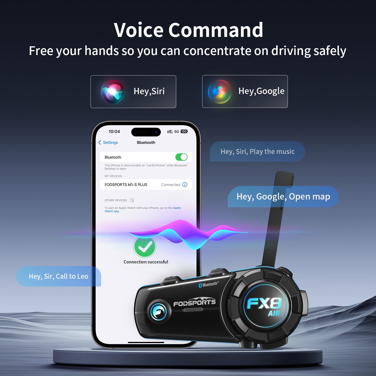 Fodsports Motorcycle Bluetooth Headset Helmet Intercom 2-way 1200M Interphone black