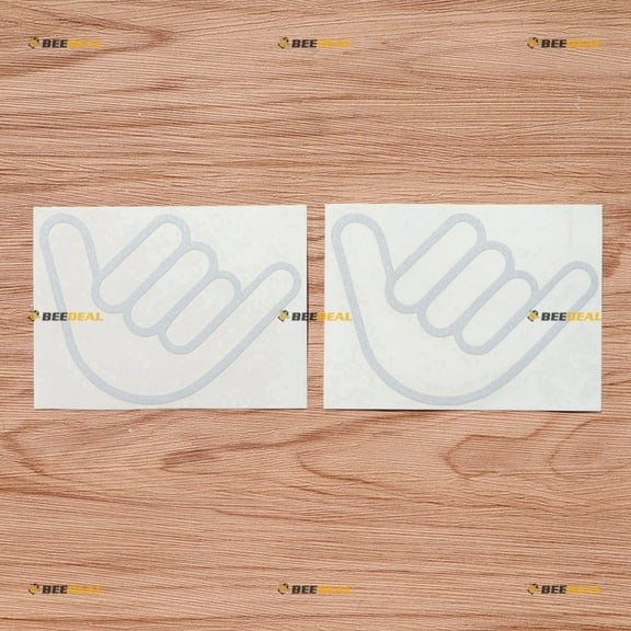 2 Pack Reflective White, 4 Inches - Shaka Sign Hang Loose Decal Sticker Vinyl Hawaii Hawaiian - No Background for Car Boat Laptop