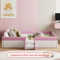 thumbnail image 2 of Bellemave Queen Size Floor Bed with Stairs and Fence Guardrails Floor Bed Frame with Bed Slats PU Leather Upholstered Daybed (Queen, Pink + White), 2 of 10