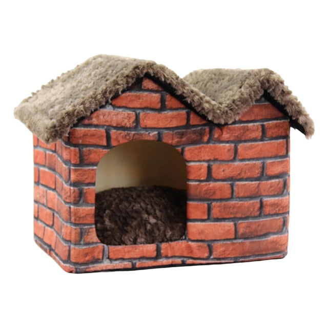 Cama para mascotas, forma de casa, cama para dormir, cómoda tienda plegable para mascotas, almohadilla extraíble cálida para suministros para perros jinwen Casa de la cama del gato