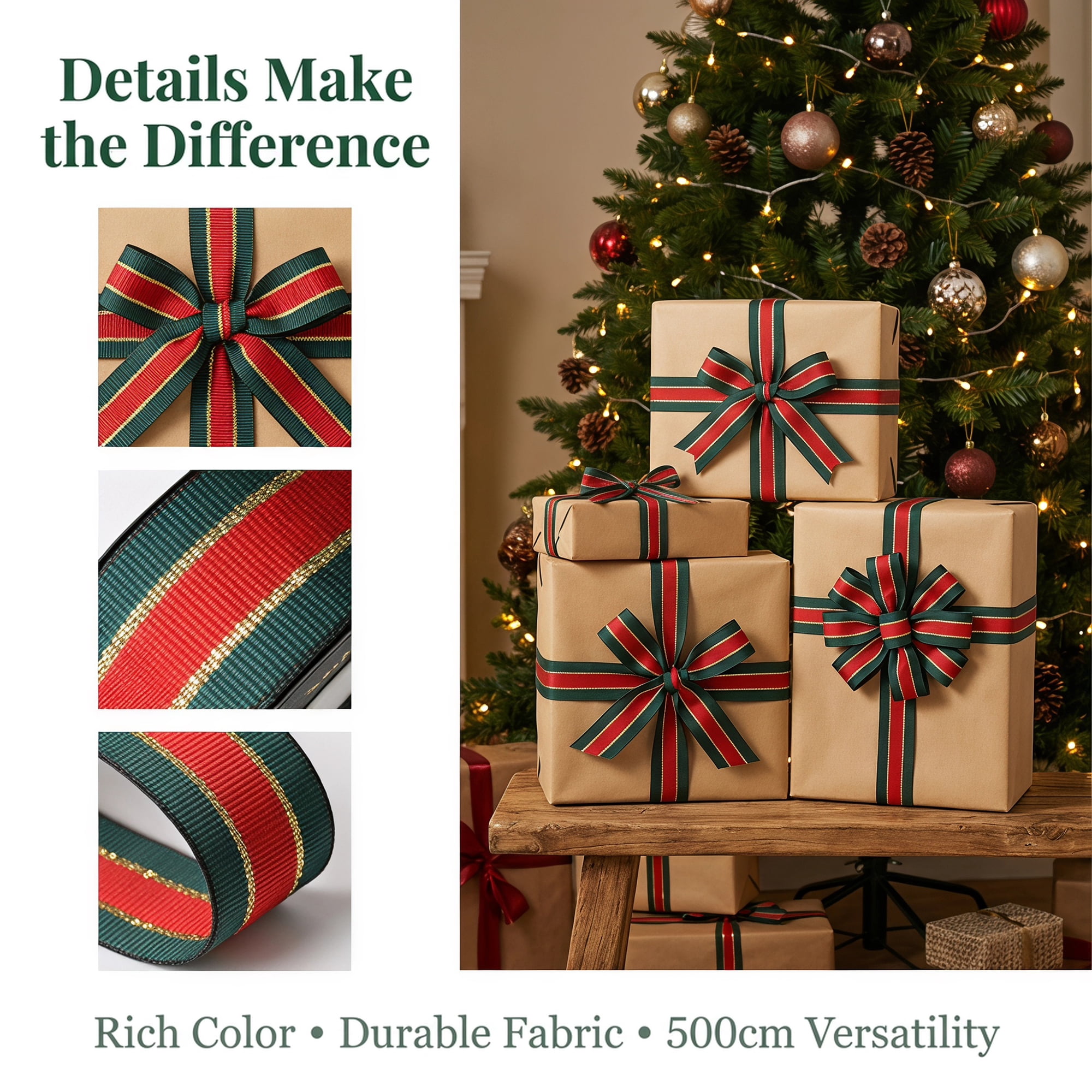 Unique Bargains Premium Fabric Ribbon for Gift Wrapping Dual Color 5.5 Yard