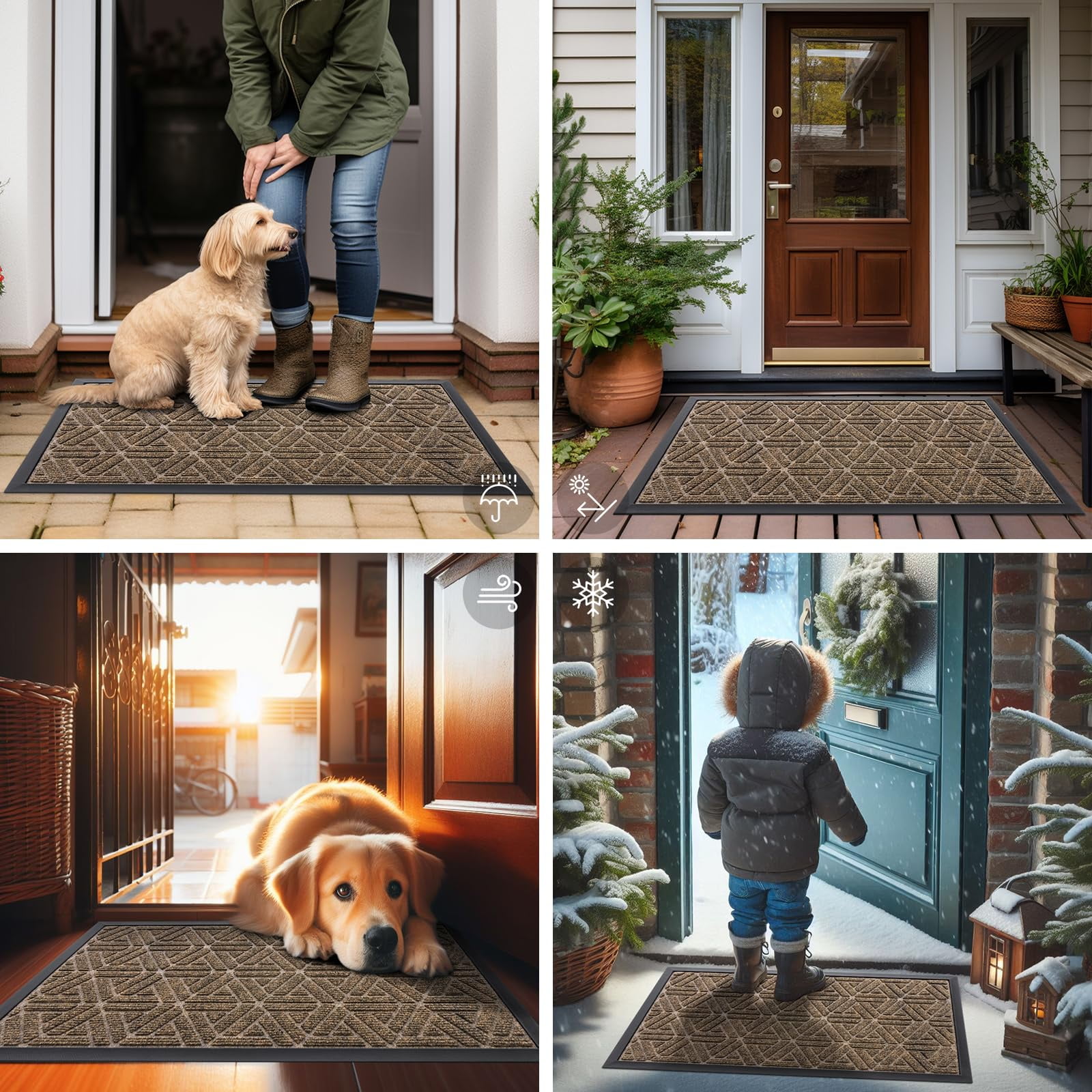 Buganda Heavy Duty Door mat, 24"x36" Low Profile Rubber Doormat, Non-Slip Outdoor & Indoor Entrance Rug, All-Weather Dirt Trapper, Brown