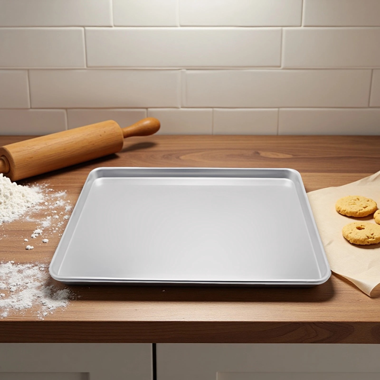 Aluminum Baking Sheet Pan, 9.6 x 13 in / 24.3 x 33 cm Commercial Aluminum Sheet Pan for Baking, Roasting, Toasting, Bun Pan with Flat Surface, Thick & Long-Lasting, Easy to Clean, Silver