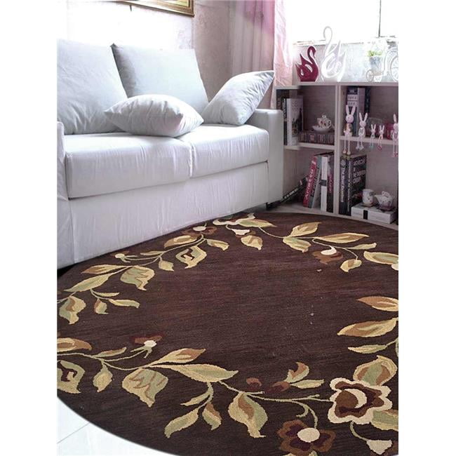 Glitzy Rugs UBSK00670T0004B8 Tapis Rond en Laine Tufté à la Main Floral, Marron
