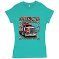 thumbnail image 1 of Tee Hunt America's Highways Route 66 T-Shirt Truck Driver Mechanic Teamster Women's T-Shirt Tee, Light Blue, 3X-Large, 1 of 5