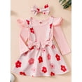 thumbnail image 6 of Yunliwuli Baby Girl Fall Outfits Solid Color Long Sleeve Romper Floral/Strawberry Print Suspender Skirt Headband 3Pcs Clothes Set, 6 of 9