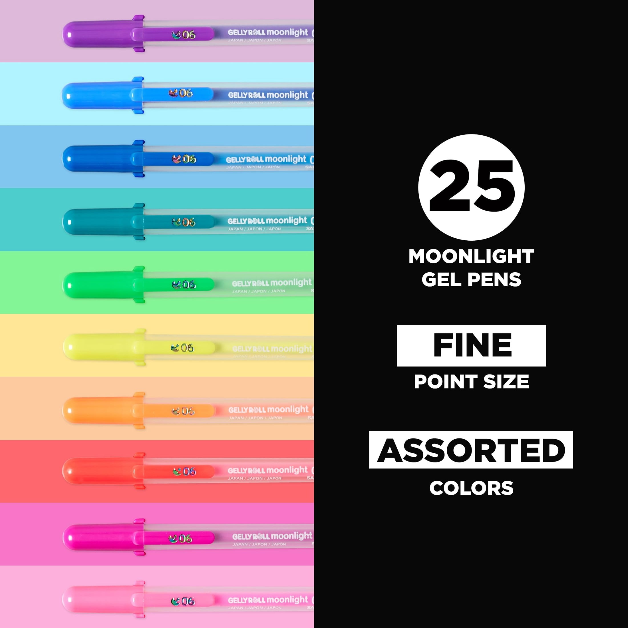 SAKURA Gelly Roll Moonlight 06 Gel Pens - Fine Point Ink Pen for Journaling, Art, or Drawing - For Art Gifts, Holiday Gifts & DIY Projects - Assorted Colored Ink - Fine Line - 25 Pack