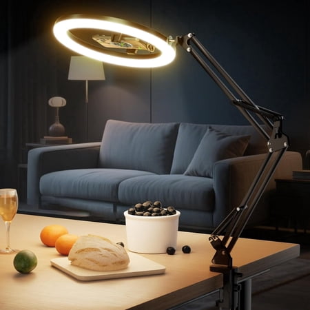 12&rsquo;&rsquo; Ring Light with Overhead Phone Mount LED Selfie Light with Stand and Phone Holder for iPhone and Laptop Desk Light for Video Rrding Zoom Meeting Live Streaming.