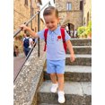 thumbnail image 6 of Cenuakty Boys Back to School Outfits Short Sleeve Lapel Apple Letter Embroidery Striped Shirt Solid Color Shorts Set, 6 of 9