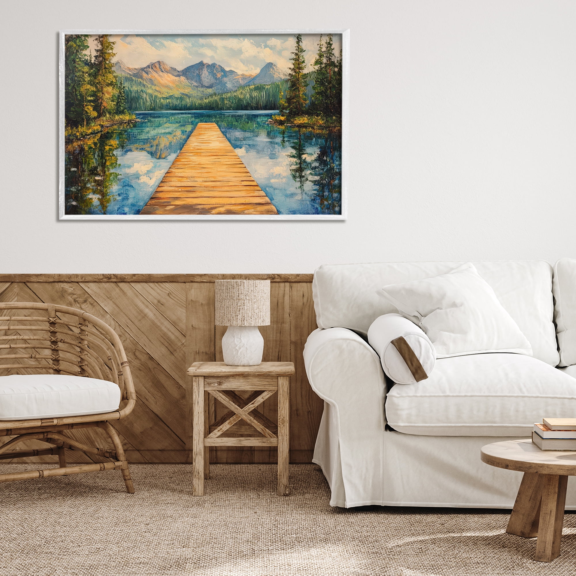 Stupell Industries Dock in The Mountains White Framed Giclee Art, design by Petal Prints Design