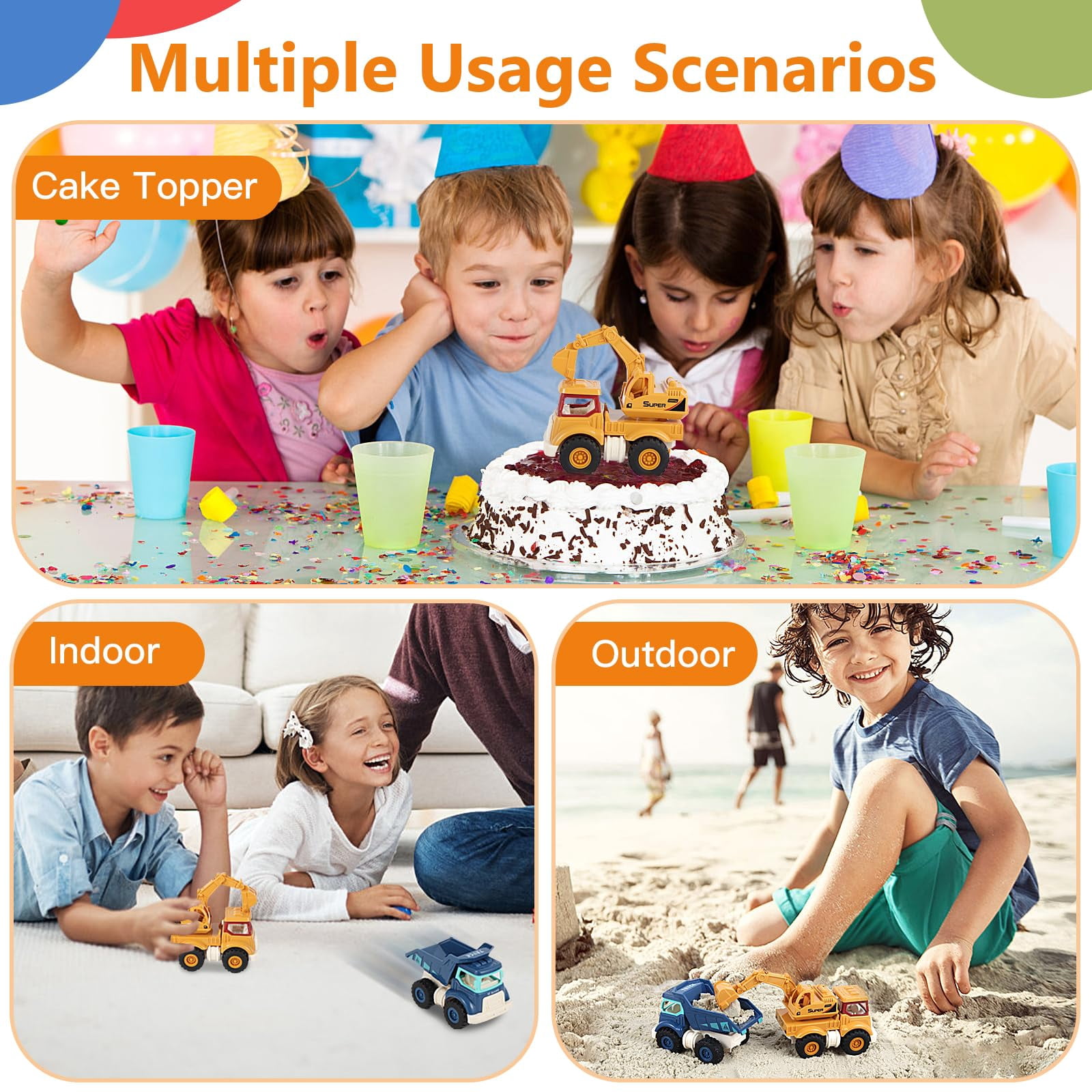 NexTone Construction Toys for 2 3 4 5 Years Old Boys Girls Kids Toddlers, Sandbox Excavator Toy Construction Truck Toys Vehicles Dump Crane Cement Mixer Truck, Christmas Birthday Gifts