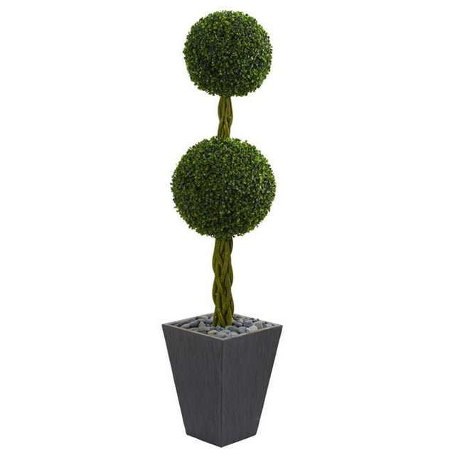 5 ft. Double Ball Boxwood Topiary Artificial Tree in Slate Planter UV Resistant - Indoor & Outdoor