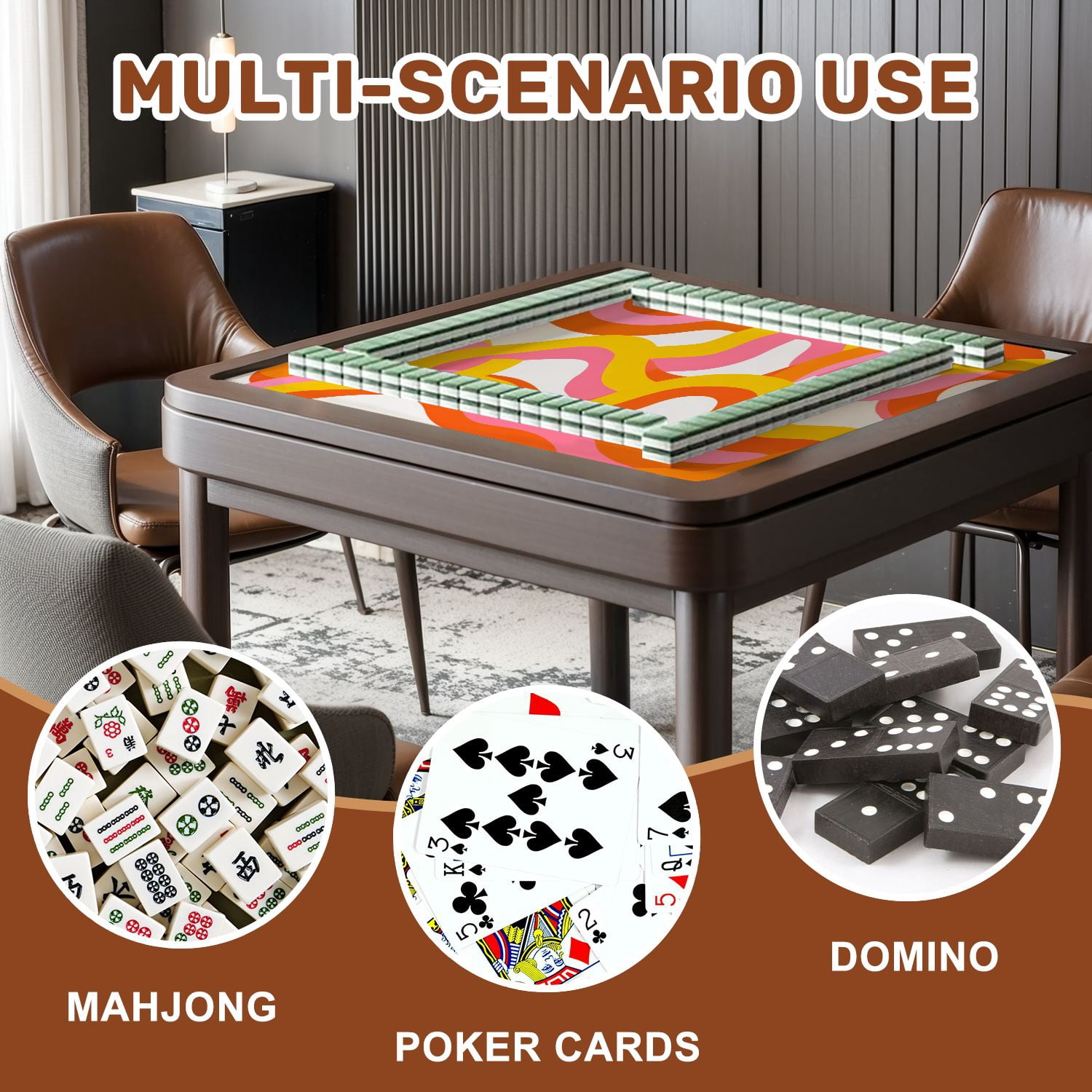 Mahjong Mat 31.5" x 31.5" Retro 60s style rainbow seamless pastel color stripes Non-Slip Noise Reduction American Mahjong Tiles Table Cover for Dominoes Poker Card Board Games Gift