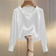 thumbnail image 6 of BLVB Womens Going out Satin Tops Pearl Elegant Silky Office Work Shirts Long Sleeve Evening Party Blouses, 6 of 7