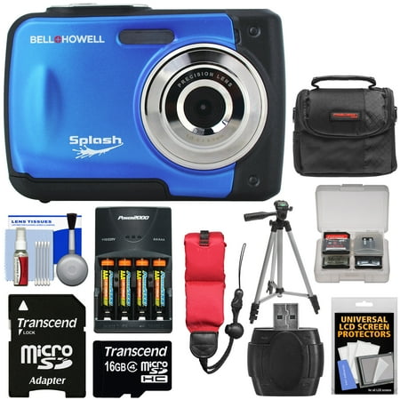 Bell & Howell Splash WP10 Shock & Waterproof Digital Camera (Blue) with 16GB Card + Batteries & Charger + Case + Tripod + Floating Strap + Reader + Kit