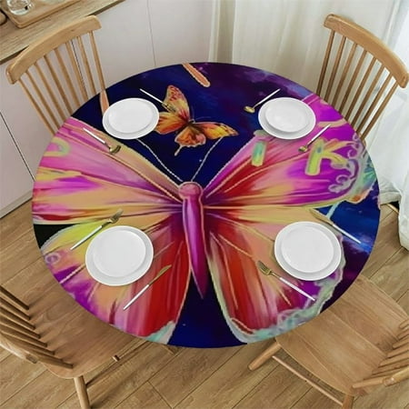 

Patifu Butterfly Round Tablecloth - Stain Resistant and Washable for Indoor and Outdoor Use Suitable for Dining Rooms Weddings Parties - Home Kitchen Outdoor Decoration