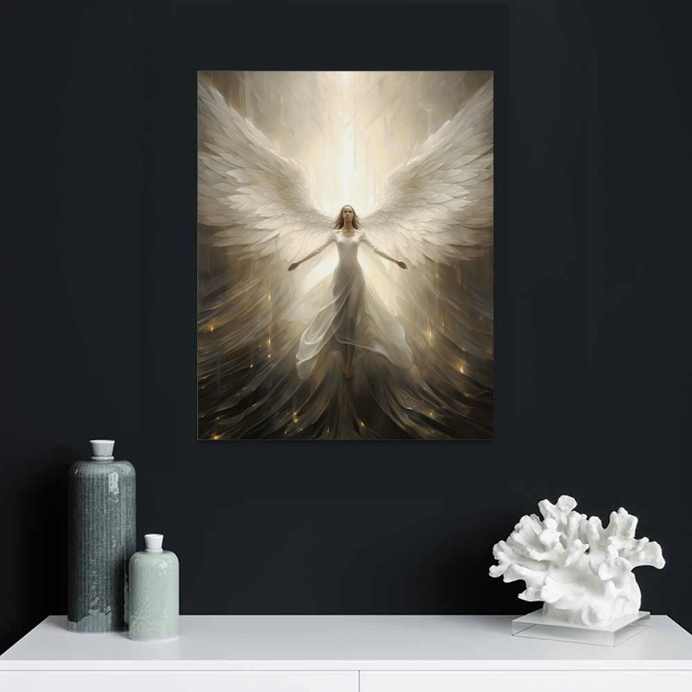 COMIO  Angel Pictures Wall Decor Angel White Wings Canvas Wall Art Abstract Girl Painting Print Modern Artwork Living Room Decor Frame