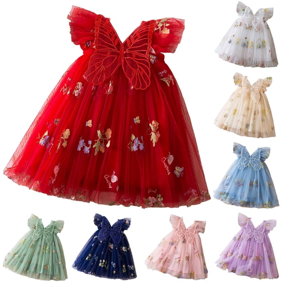 Pandaie Baby Girl Tulle Dress Flower Butterfly Wing Embroidery Sleeveless Romper Mesh Tutu Skirt Toddler Princess Birthday Party Dresses 18-24 Months Dark Blue