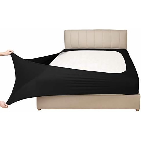 Stretch Jersey Box Spring Cover Wrap Around, Bed Skirt Alternative, Ultra Soft & Wrinkle Resistant, Twin/Twin XL, Black