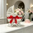 thumbnail image 6 of OKKVV Mini Rattan Baby Carriage Basket, Decorative Woven Storage Gift Basket, Multipurpose Photo Prop Organizer for Baby Shower Party Home Decor, 9.84in L × 5.12in W × 9.45in H Red, 6 of 8