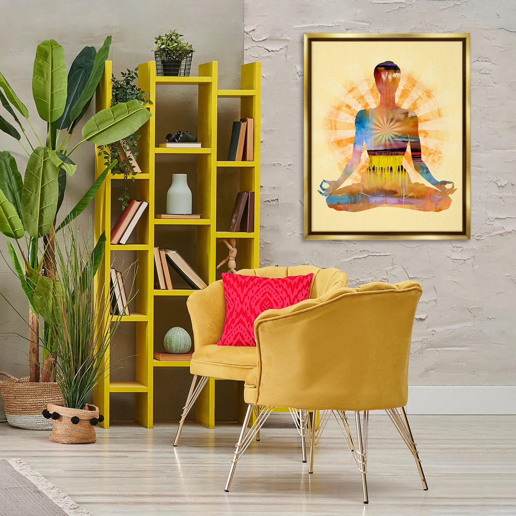 Stupell Industries Mindful Meditation Pose People Painting Gold Floater Framed Canvas Art Print Wall Art, 25 x 31