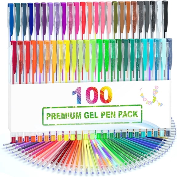 100 Colors Gel Pens, Colored Neon Glitter Pen Set for Adult Coloring Books, 40% More Ink Fine Point, Art Supplies Stocking Stuffers Christmas Gifts for Adults Drawing Doodling Scrapbook Journaling