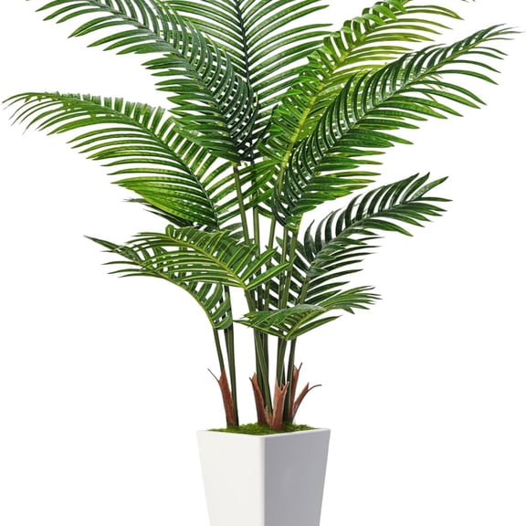 6FT Artificial Palm Tree, Tall Faux Palm Tree Indoor with Fake Plants Tall, Artificial Plants with Lifelike Leaves for Home Office Decor (White)