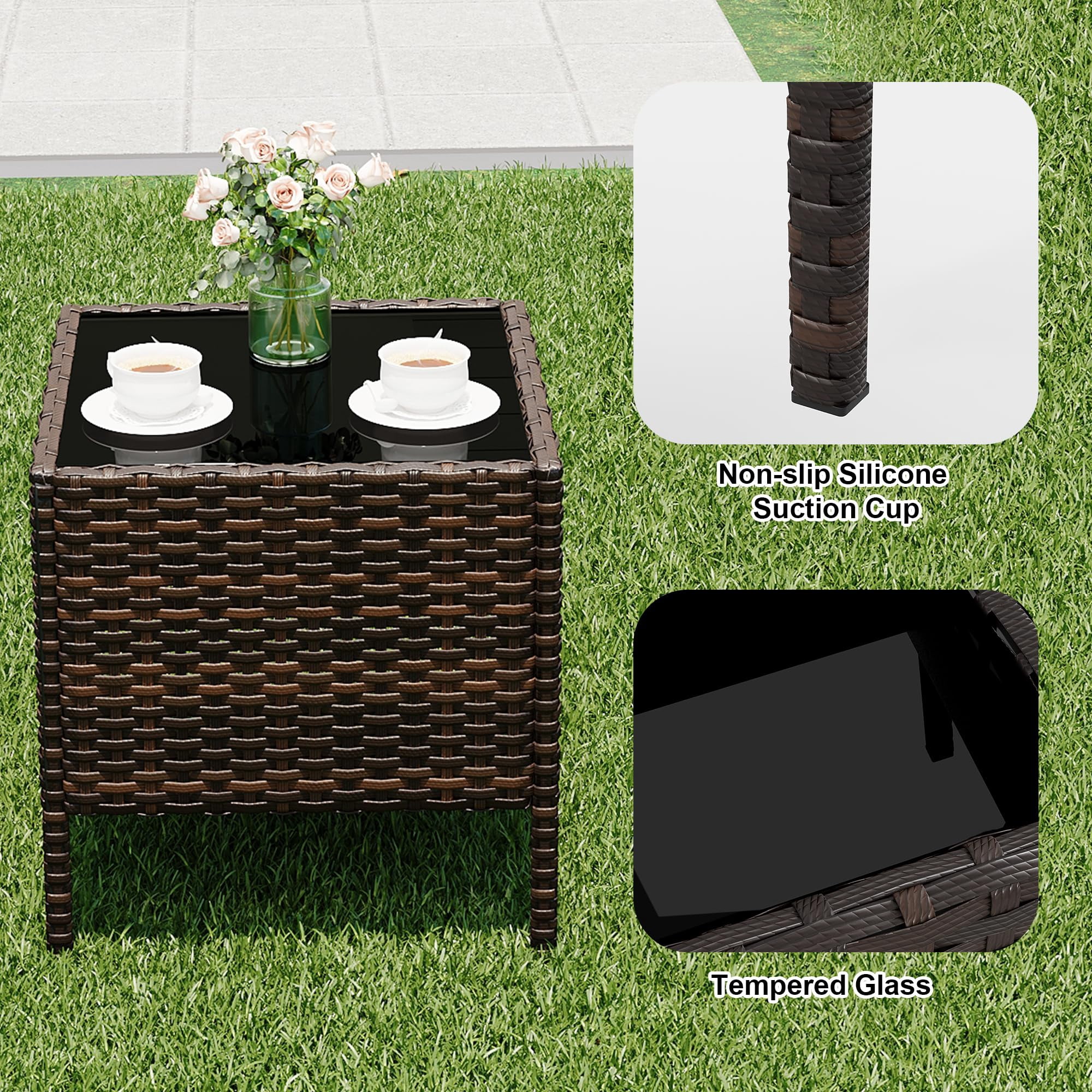 3 Pieces Patio Furniture Sets Outdoor PE Rattan Wicker Chairs with Soft Cushion and Glass Coffee Table for Garden Backyard Porch Poolside
