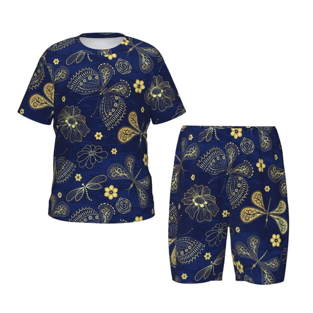 Balery Vintage Golden Butterfly Conjunto de Pijama Infantil de Manga Corta con Estampado – Ropa de Dormir de Algodón Suave-3X-Large