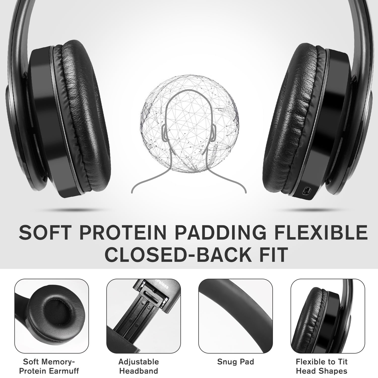 IFECCO Wireless Bluetooth Headphones Over-Ear, Foldable HiFi Stereo Headset  with Built-in Microphone and Soft Protein Earpads for Travel, Home, Office