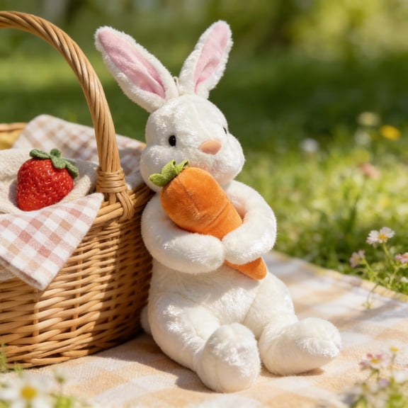 Cute Plush Easter Stuffed Easter Bunny, Adorable Easter Bunny Plush Toy with Carrot, Soft Easter Bunny Decorations for Kids Room Decor, Easter Basket Stuffer for Party Supplies