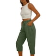 thumbnail image 6 of RQYYD Women's Elastic Waist Drawstring Capri Pants Casual Summer Button Detail Loose Cotton Blend Trousers with Pockets, 6 of 7