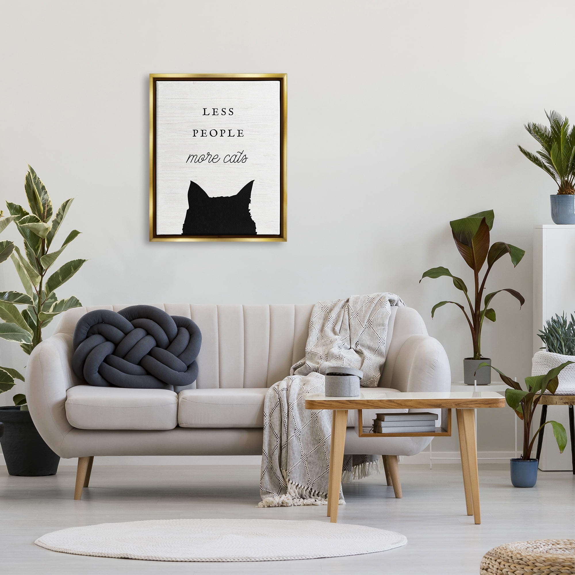 Stupell Industries Less People More Cats Inspirational Painting Gold Floater Framed Canvas Art Print Wall Art, 25 x 31