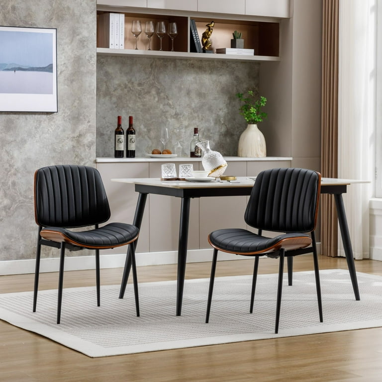 Faux Leather Dining Chairs Retro Dining Chair with Black Metal Legs Upholstered Dining Chairs Accent Desk Chair for Dining Room Kitchen Vanity