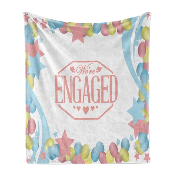 Engagement Party Soft Flannel Fleece Throw Blanket, We Are Engaged Celebration Balloons Stars Swirls Vintage Image, Cozy Plush for Indoor and Outdoor Use, 50" x 70", Pink Blue and Green, by Ambesonne