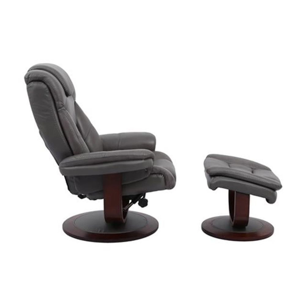 Pemberley Row Leather Gray Manual Reclining Swivel Chair with Ottoman 33.5"W x 36"D x 40"H Assembly Required