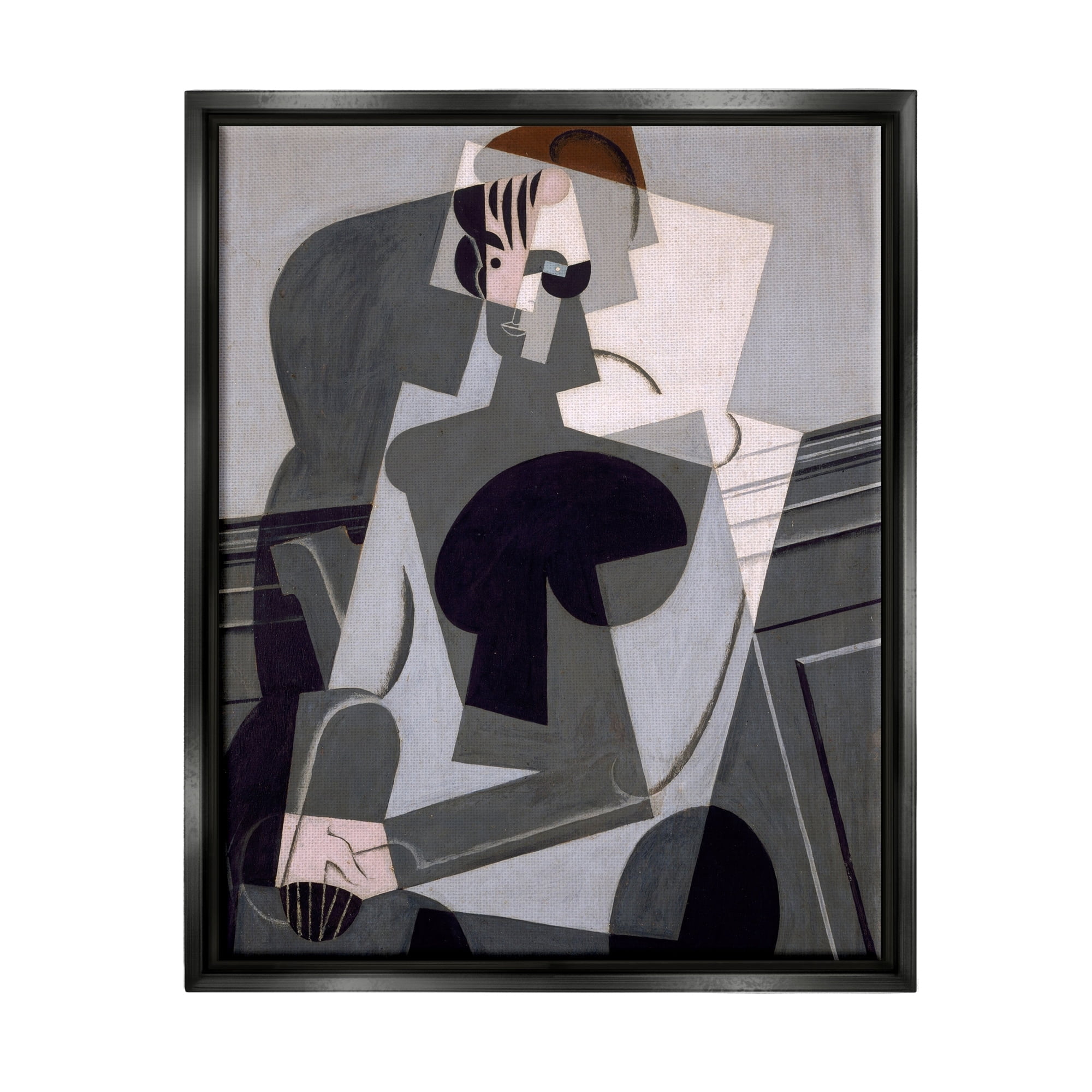 Stupell Industries Portrait de Madame Josette Juan Gris Classic Abstract Painting Painting Jet Black Floating Framed Canvas Print Wall Art, Design by one1000paintings