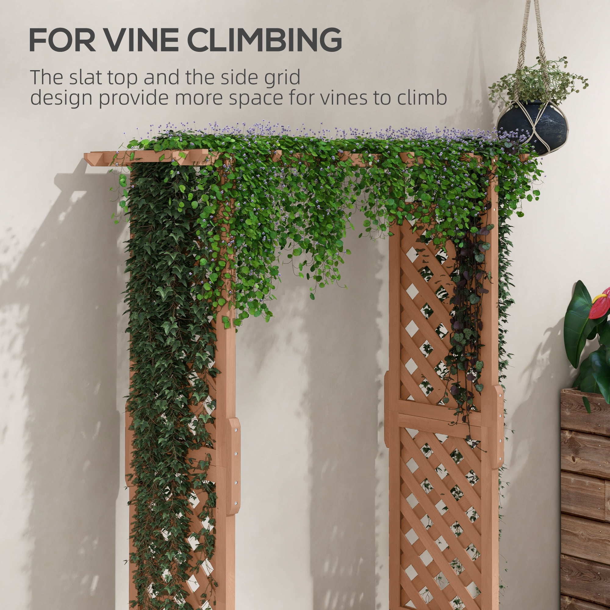 AsterOutdoor Raised Garden Bed with Arch Trellis, 70.75" Tall Wooden Planter Box, Drainage Hole & Fabric, for Climbing Plants & Flowers