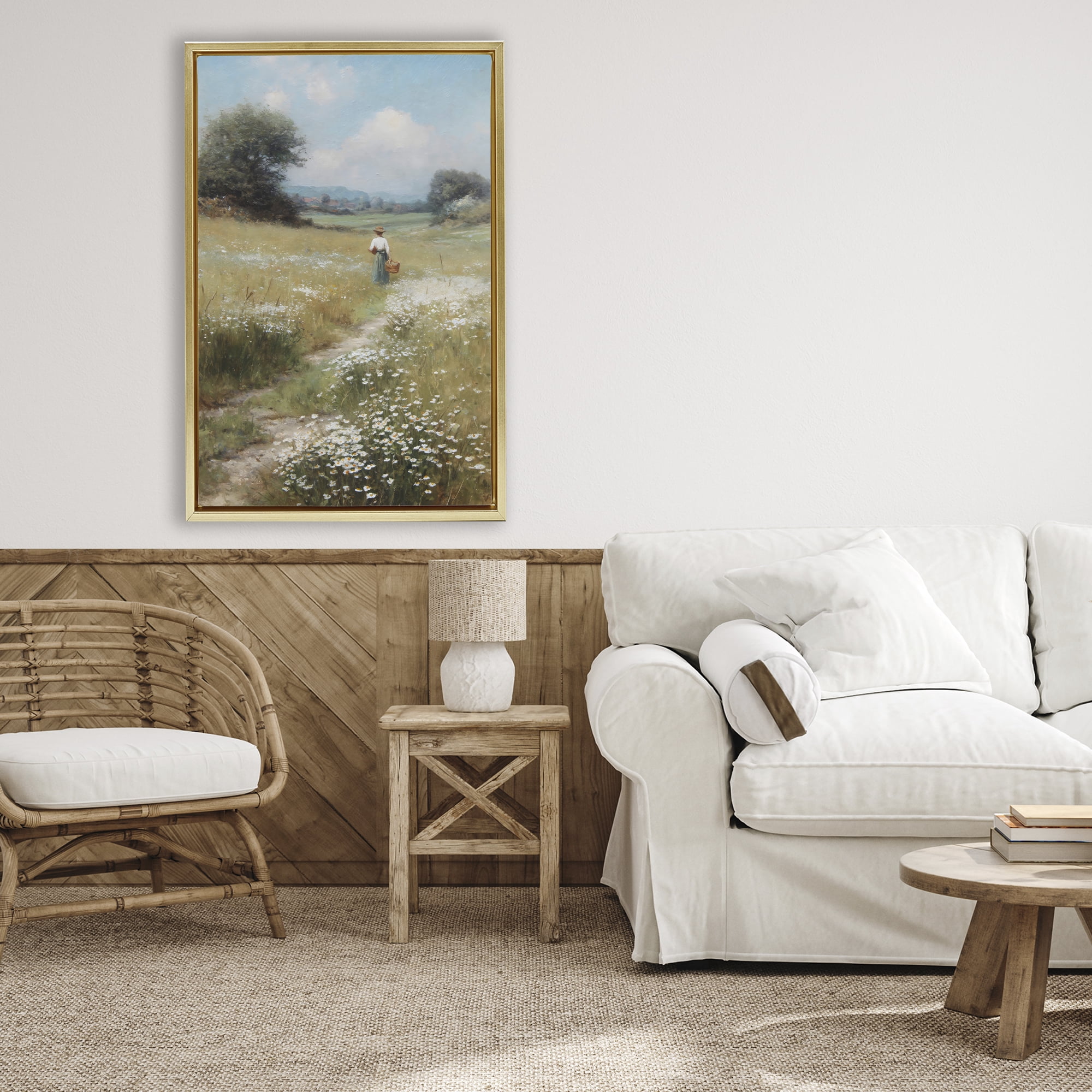 Stupell Industries Flower Gazing in Summer Meadow Gold Framed Floater Canvas Wall Art, design by Petal Prints Design