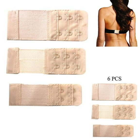 6 Women Bra Extenders 2 Hook 3 Hook Soft Stretchy Back Bra Extension Strap Beige