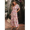 thumbnail image 4 of Women's Red Floral Short Sleeve V Neck High Waist Maxi Dress - Elegant and Flattering - [ZhiHiMeRi] | (US 12-14)L, 4 of 12