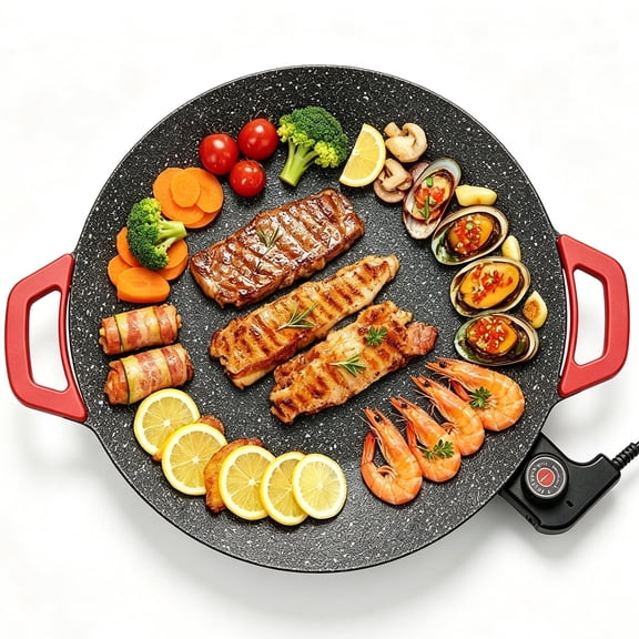 Home Indoor Smokeless Electric Grilling Pan Set, Compact Multi-Purpose Non-Stick Electric Skillet, Ideal for Steak, Pancake and Barbecue Cooking