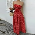 thumbnail image 2 of XUNKUSGA Cocktail Dresses for Women Trendy Polka Dot Strapless Womens Maxi Dress Casual Smocked Tube Top Swing Flowy Wedding Guest Dress,Red,M, 2 of 10